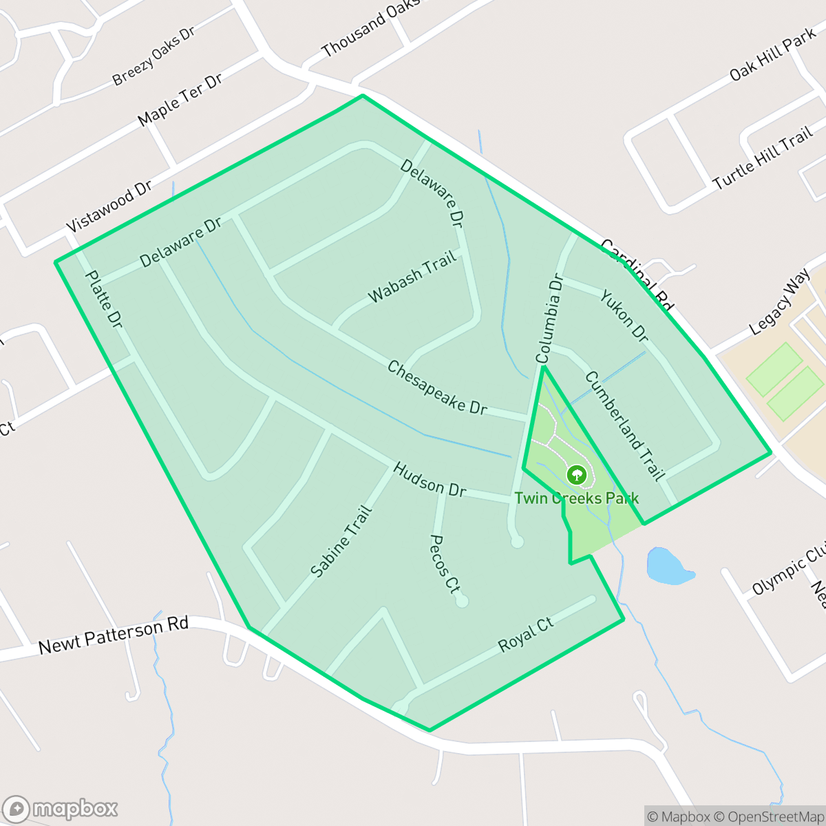 Map showing the location of Twin Creeks, Mansfield, TX