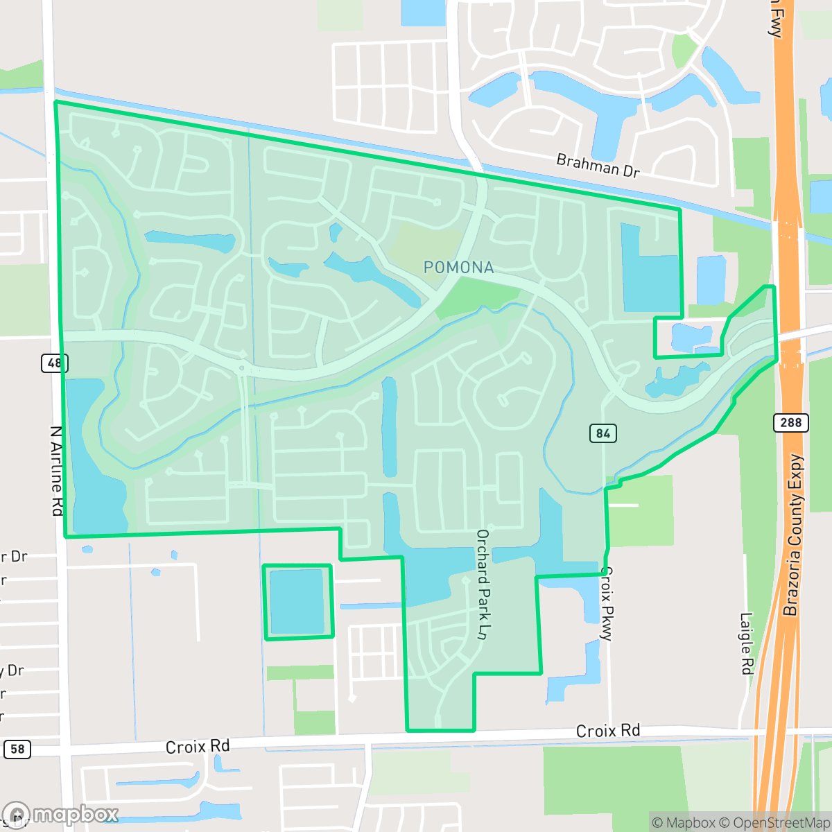 Map showing the location of Pomona, Manvel, TX