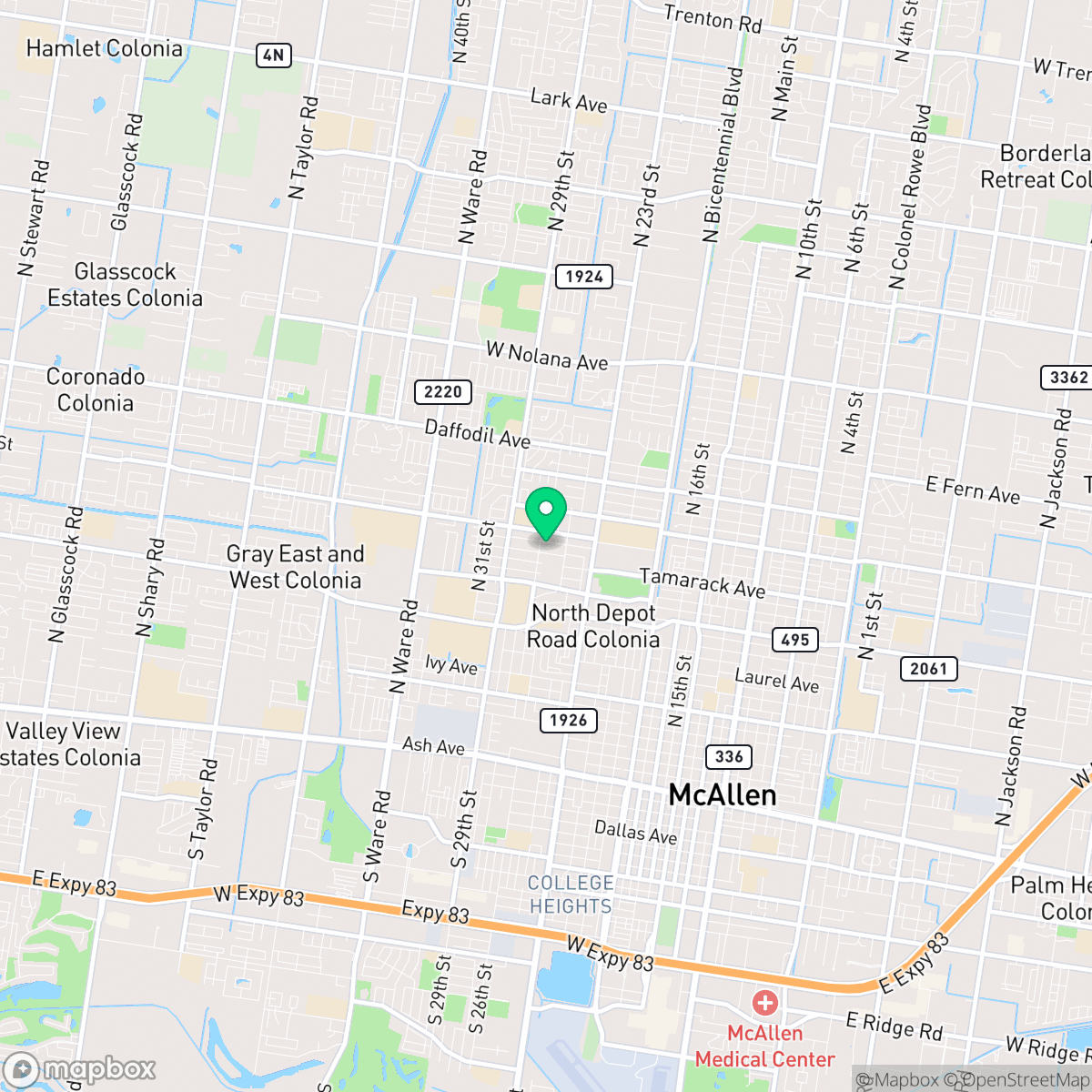 Map showing the location of McAllen, TX — coverage area