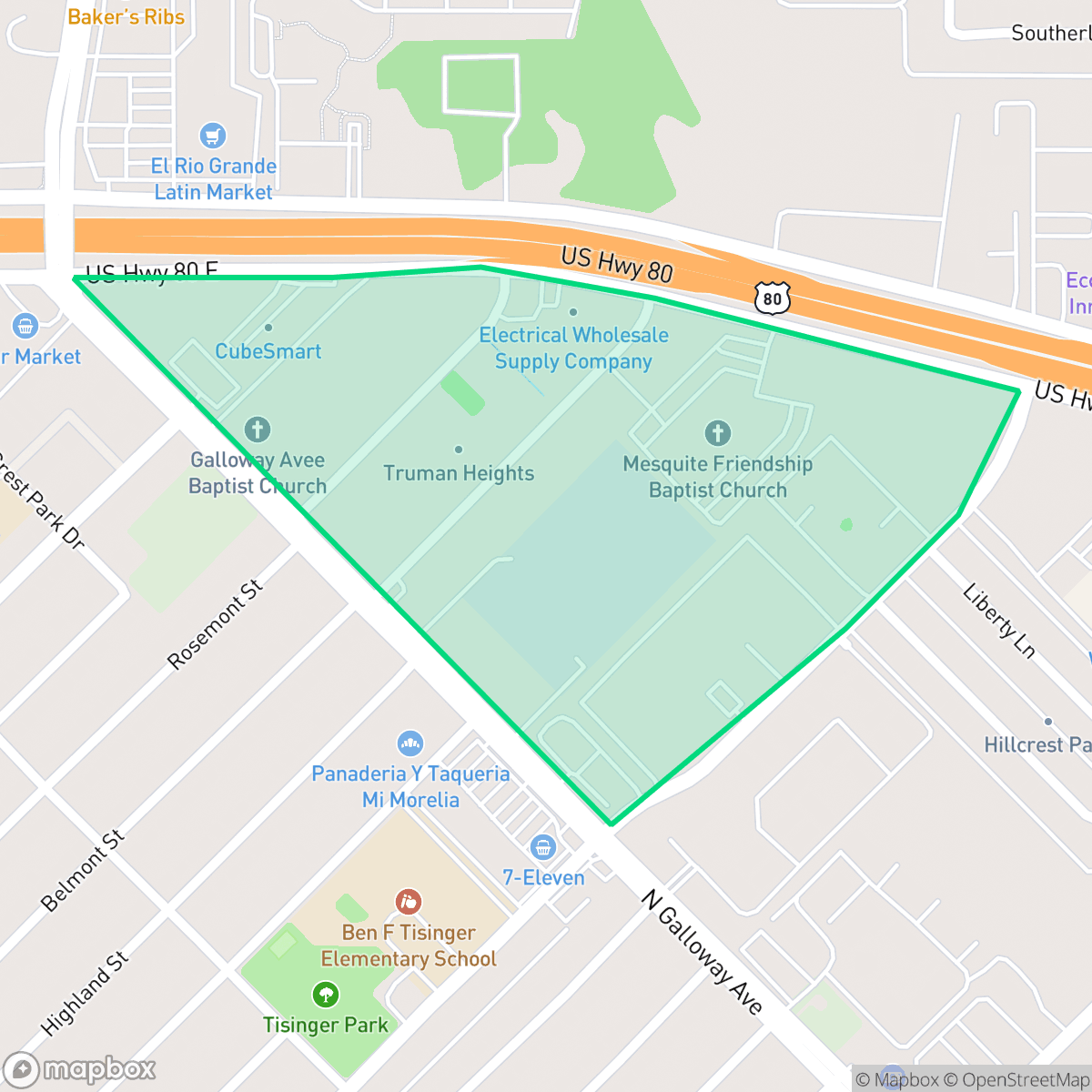 Map showing the location of Truman heights, Mesquite, TX