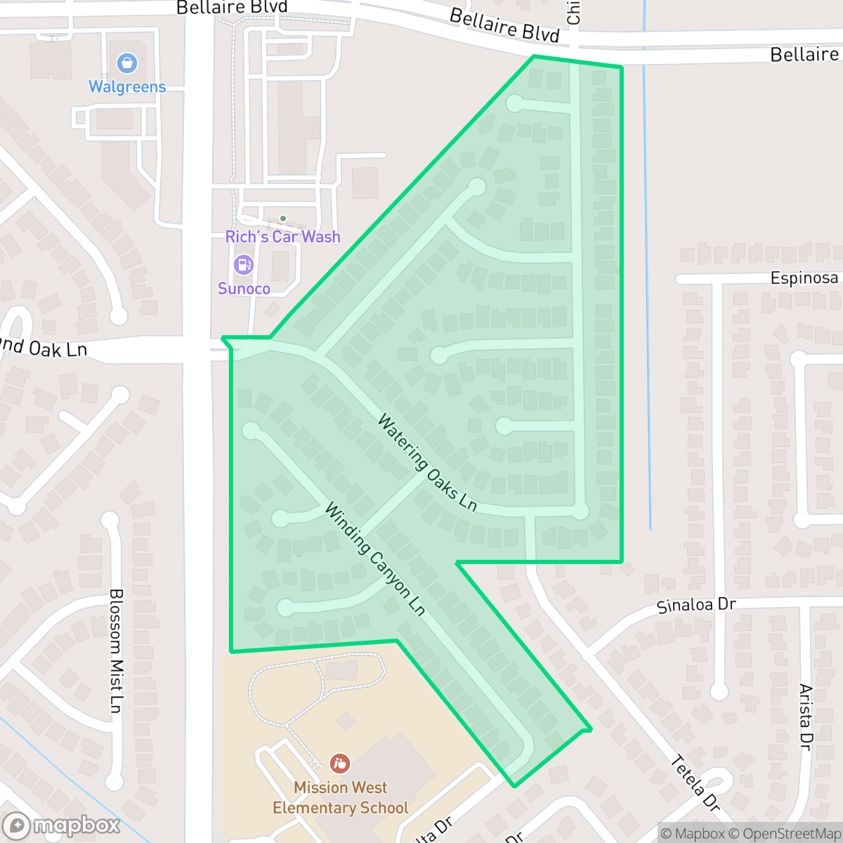Map showing the location of Great Oaks South, Mission Bend, TX