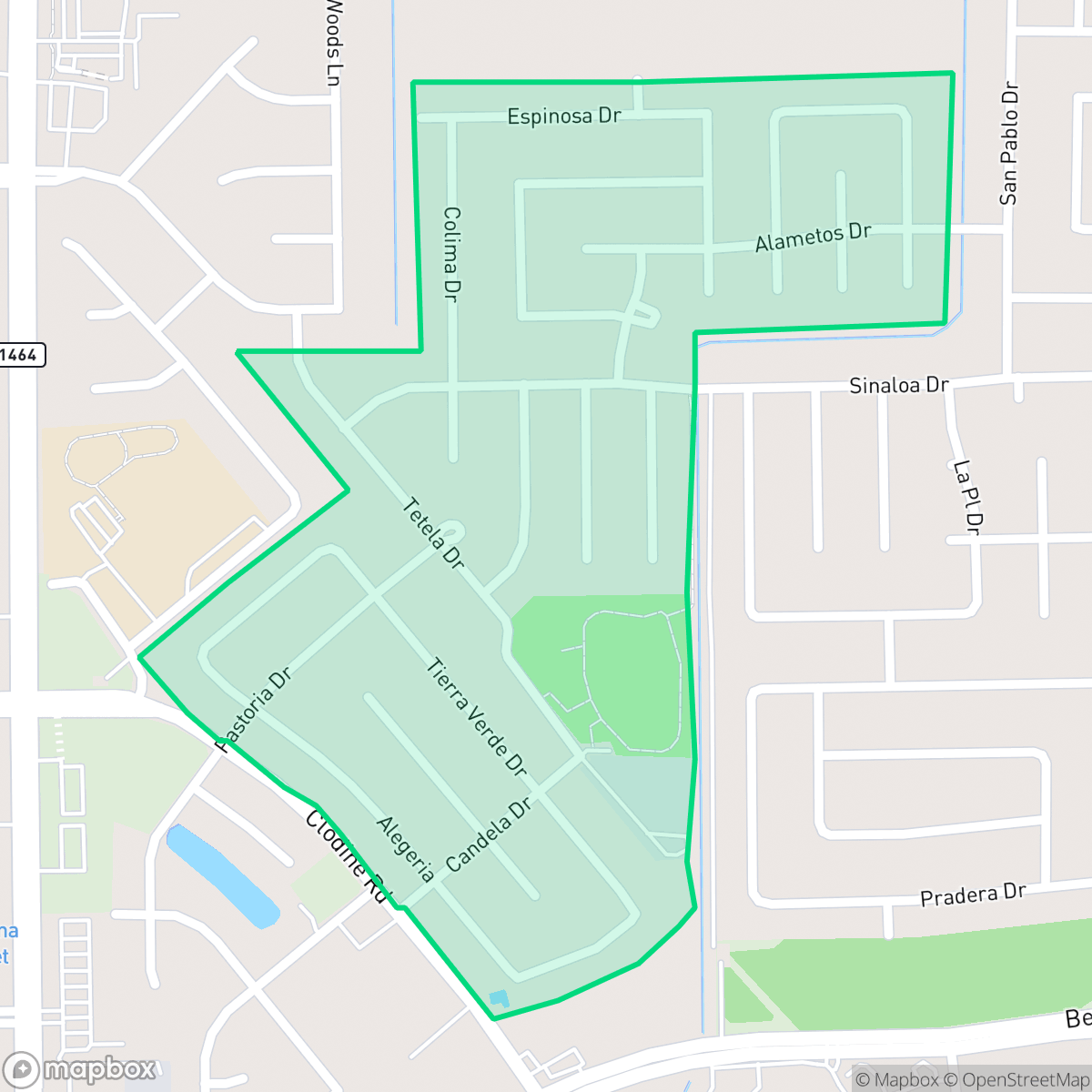 Map showing the location of Mission West, Mission Bend, TX