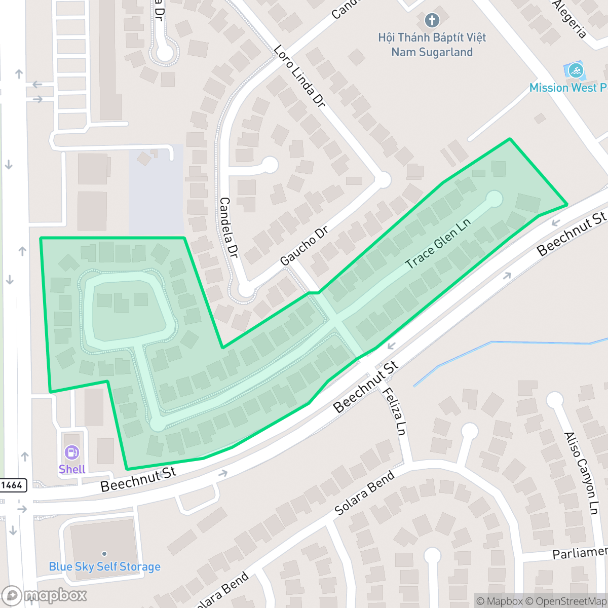 Map showing the location of The Park at Mission Glen, Mission Bend, TX