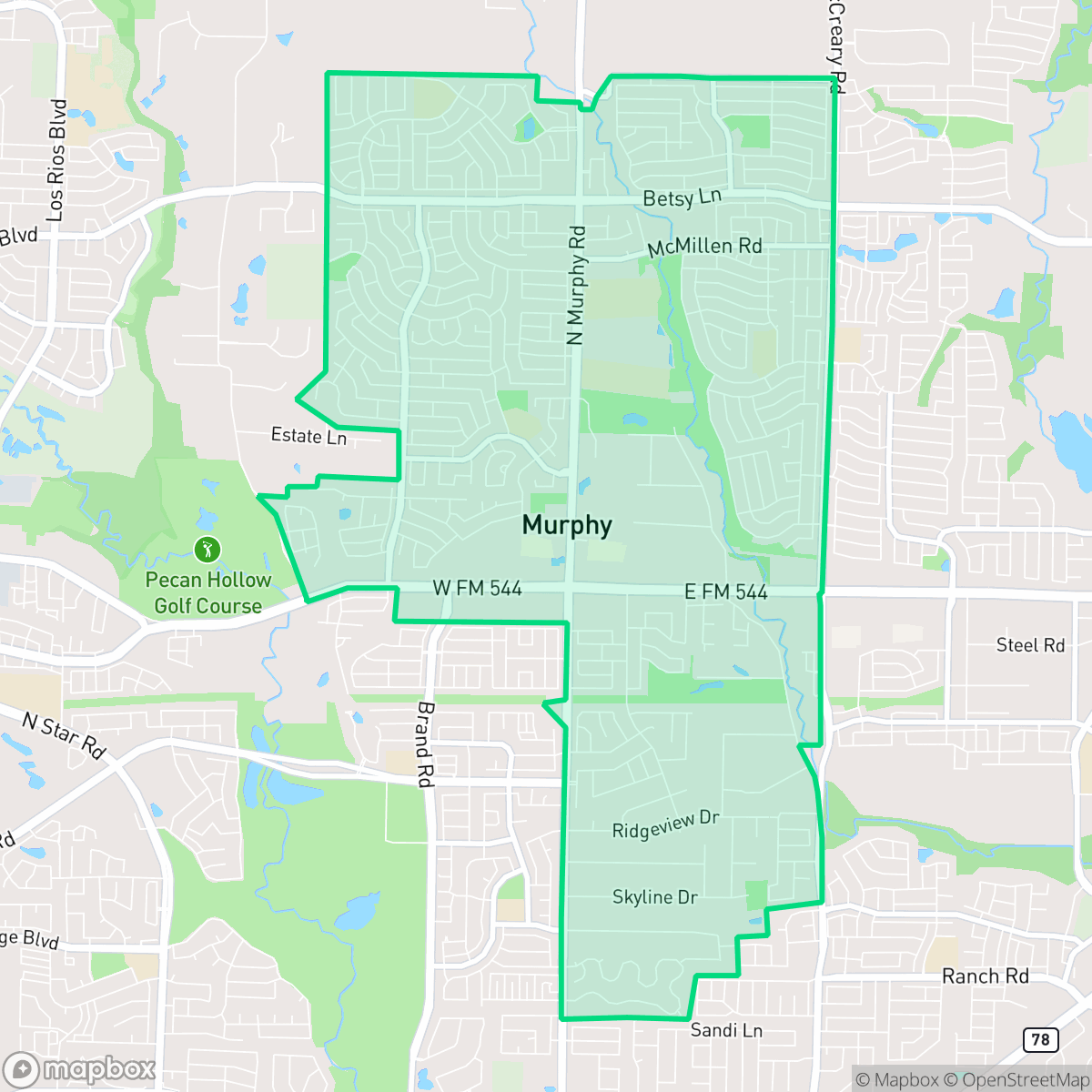 Map showing the location of Murphy, TX — coverage area