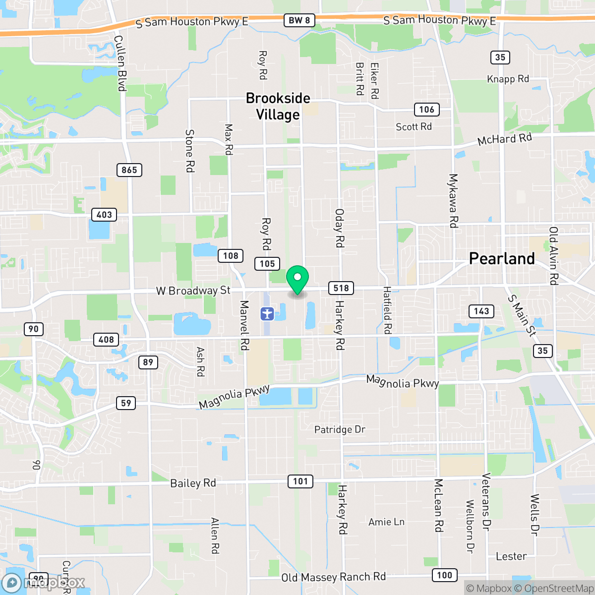 Map showing the location of Pearland, TX — coverage area