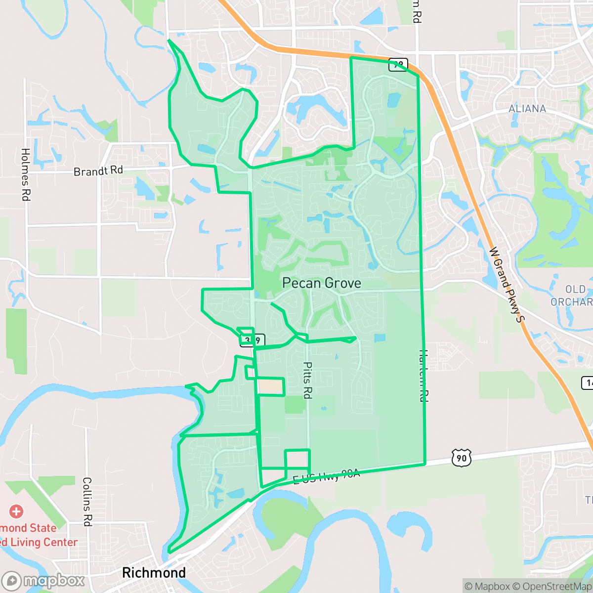Map showing the location of Pecan Grove, TX — coverage area