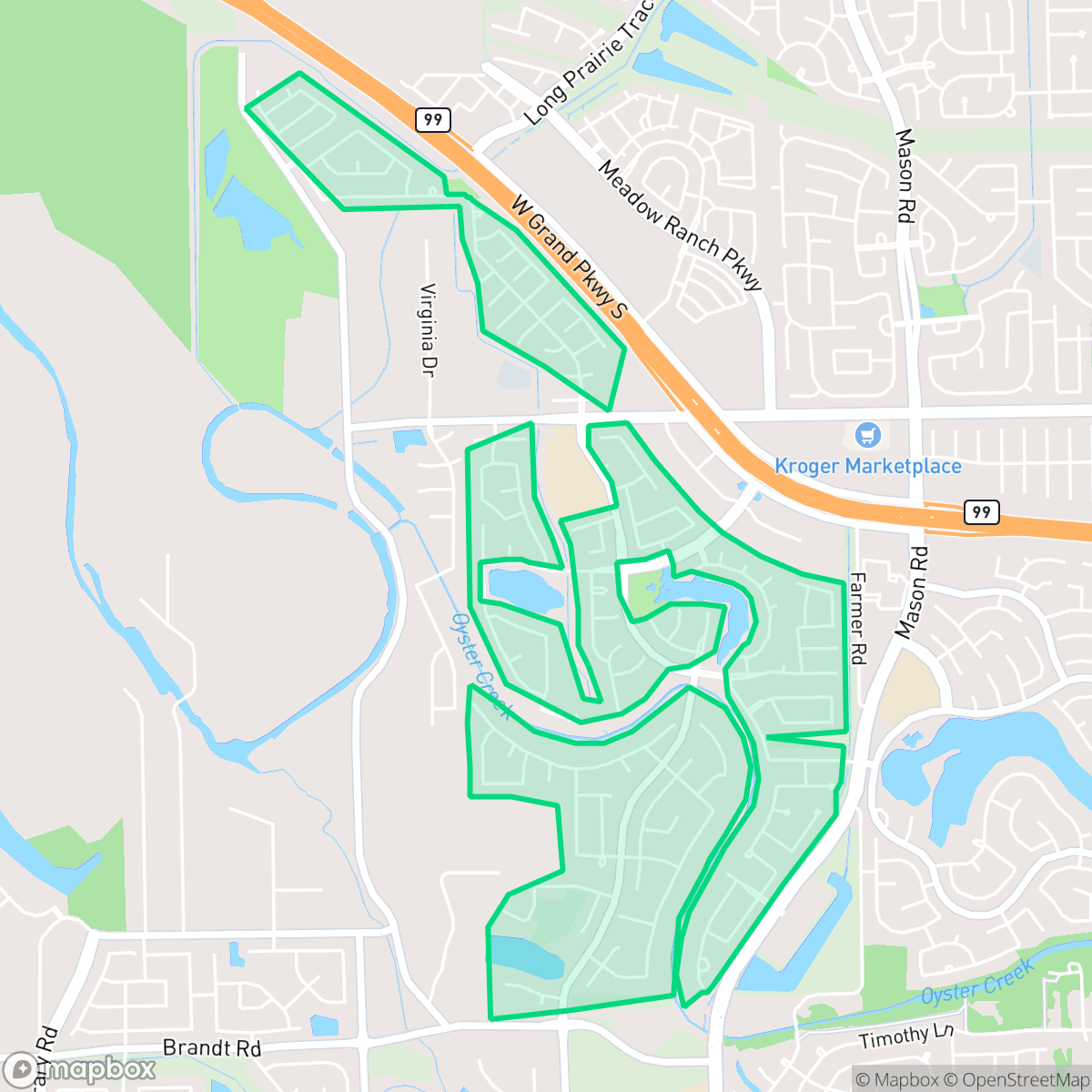 Map showing the location of Long Meadow Farms, Pecan Grove, TX