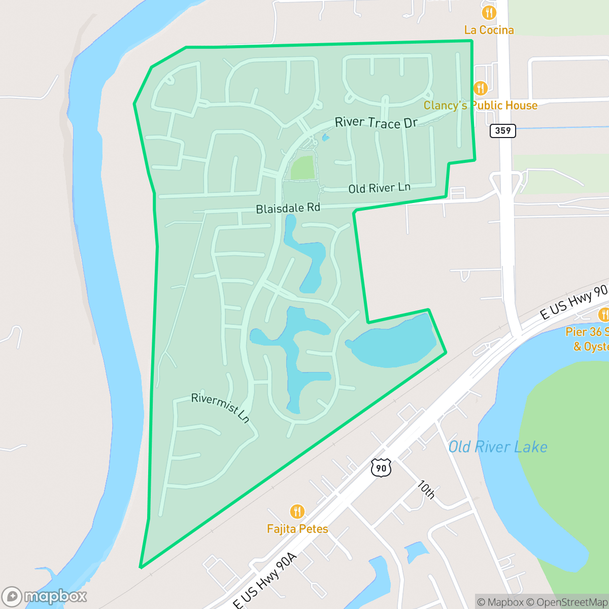 Map showing the location of Riverside, Pecan Grove, TX