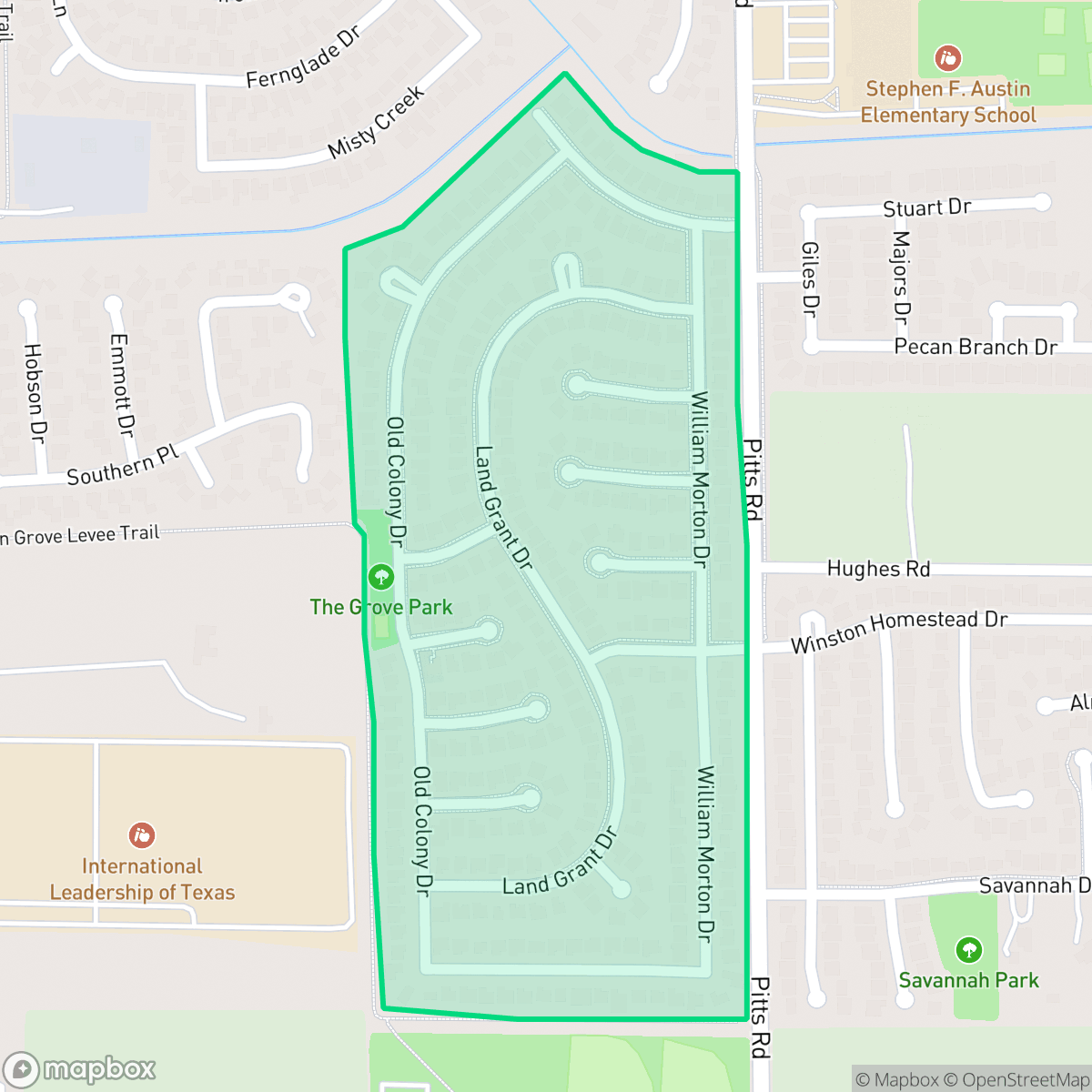 Map showing the location of The Grove, Pecan Grove, TX