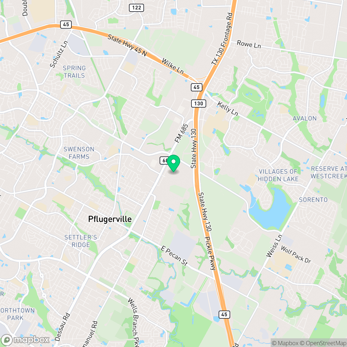Map showing the location of Pflugerville, TX — coverage area