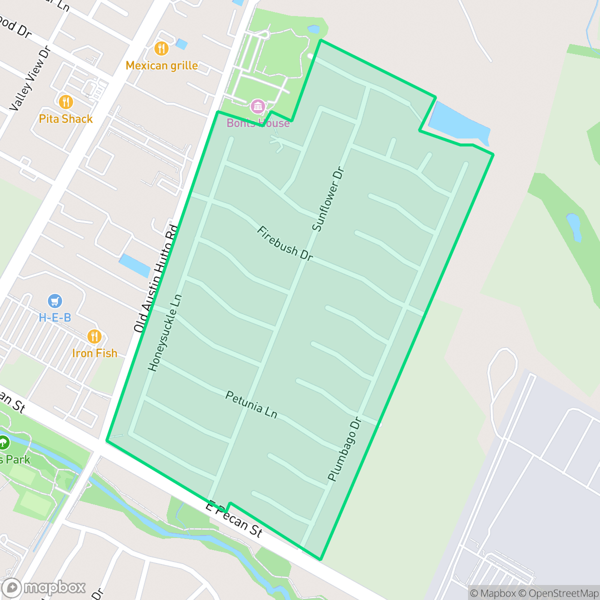 Map showing the location of Bohl's Place, Pflugerville, TX
