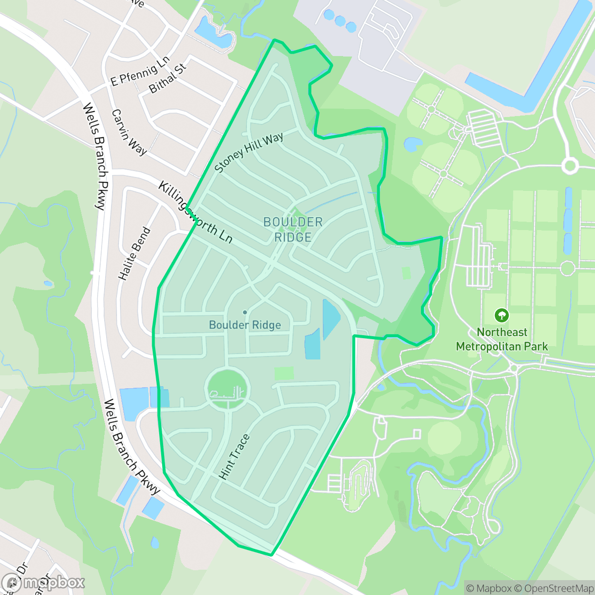 Map showing the location of Boulder Ridge, Pflugerville, TX