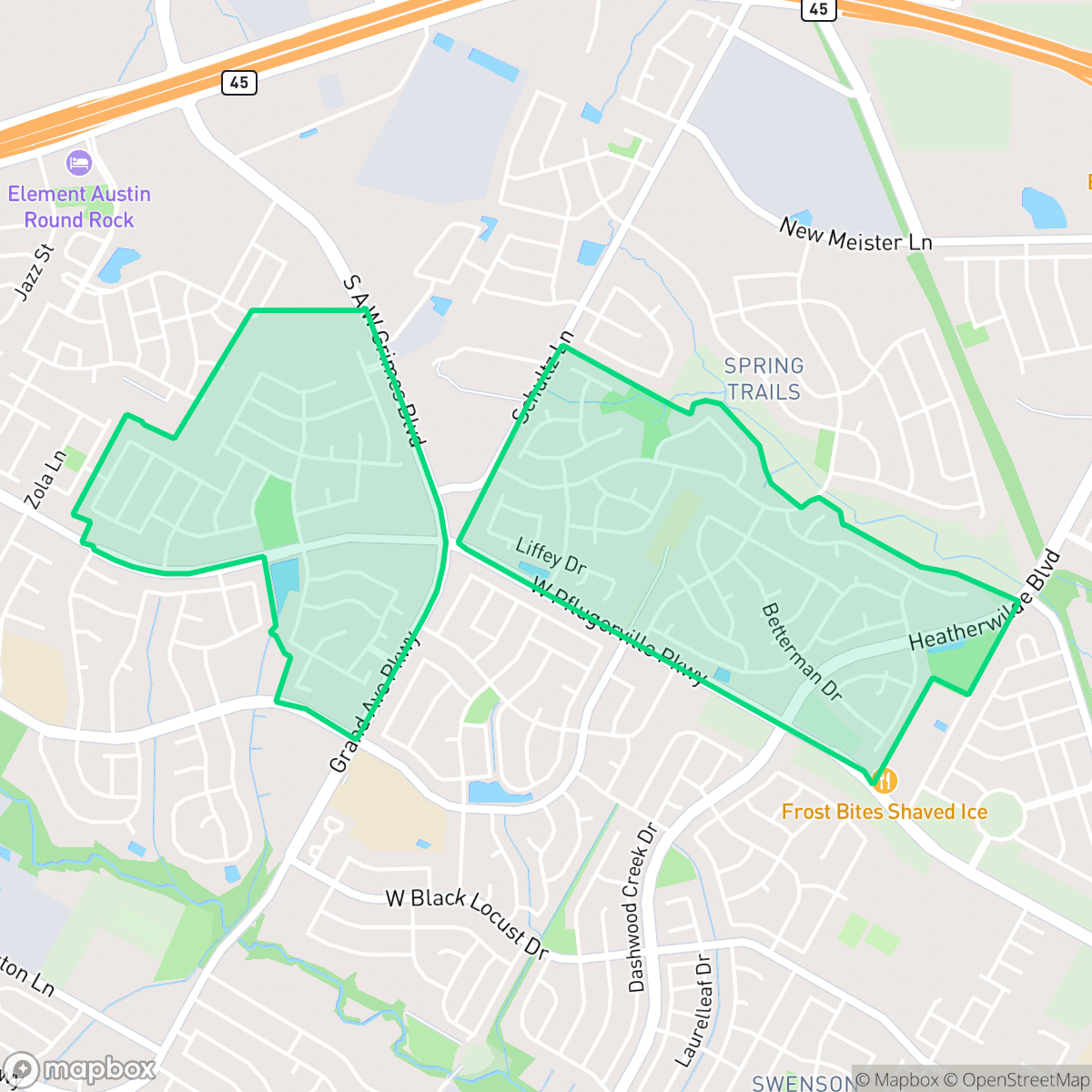 Map showing the location of Cambridge Heights, Pflugerville, TX