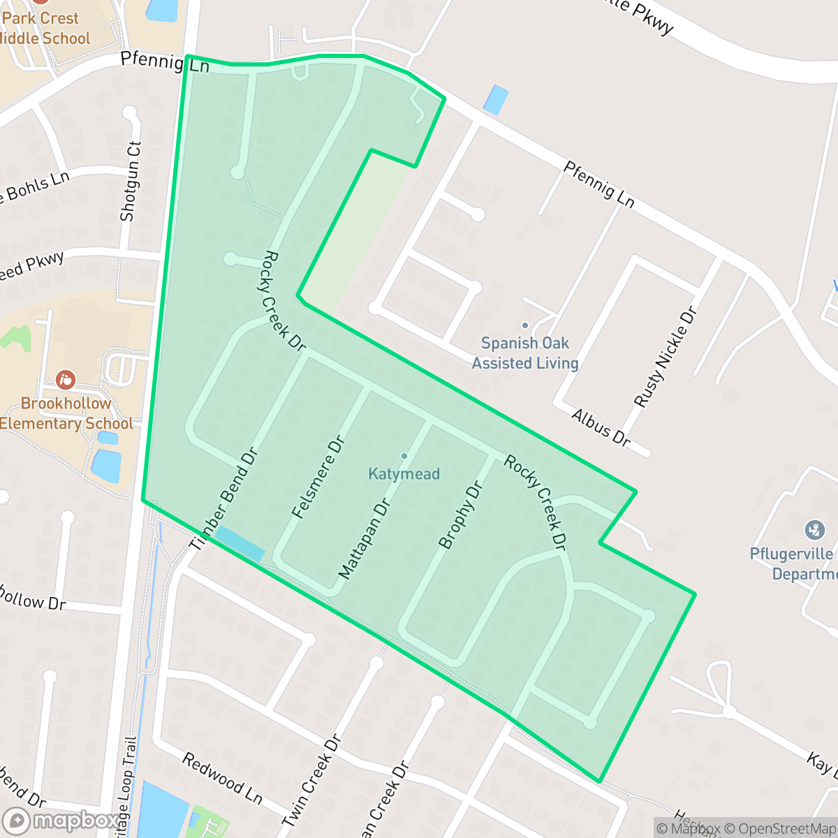 Map showing the location of Katymead, Pflugerville, TX