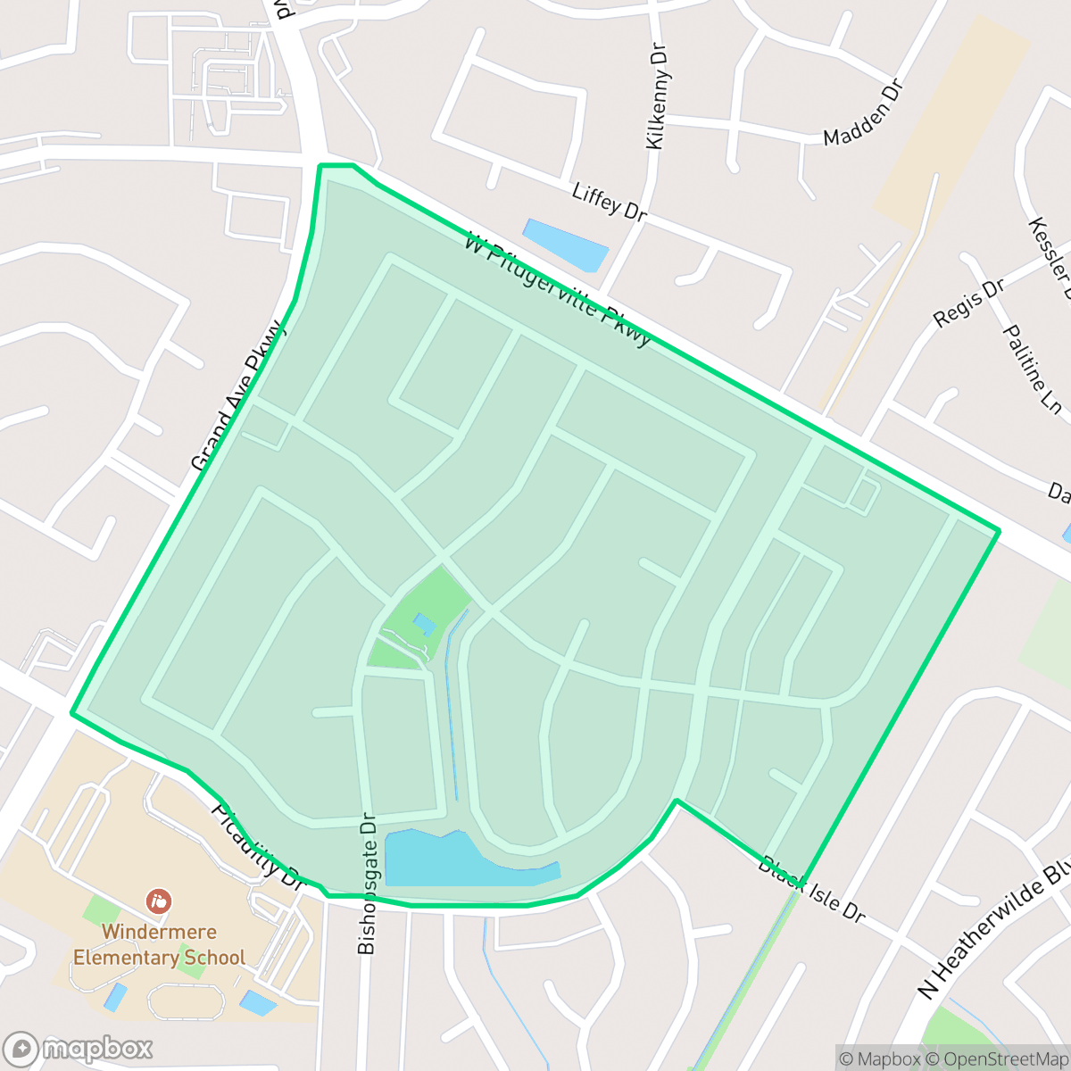 Map showing the location of Picadilly Ridge, Pflugerville, TX