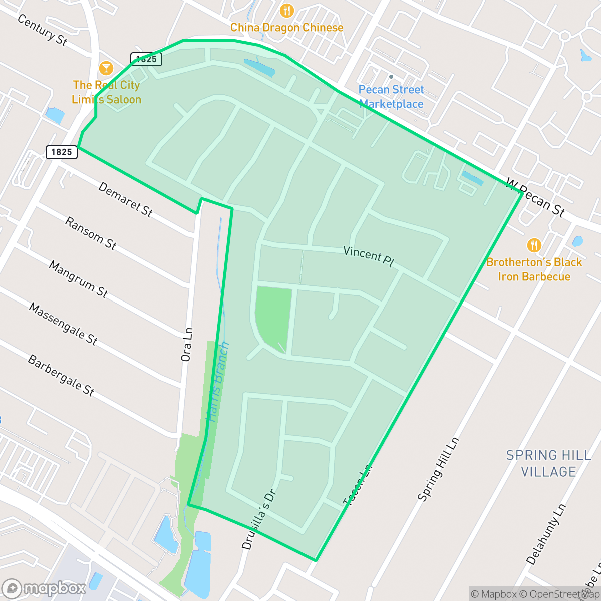 Map showing the location of Sarah's Creek, Pflugerville, TX