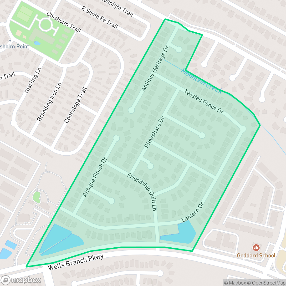 Map showing the location of Settlers Meadow, Pflugerville, TX
