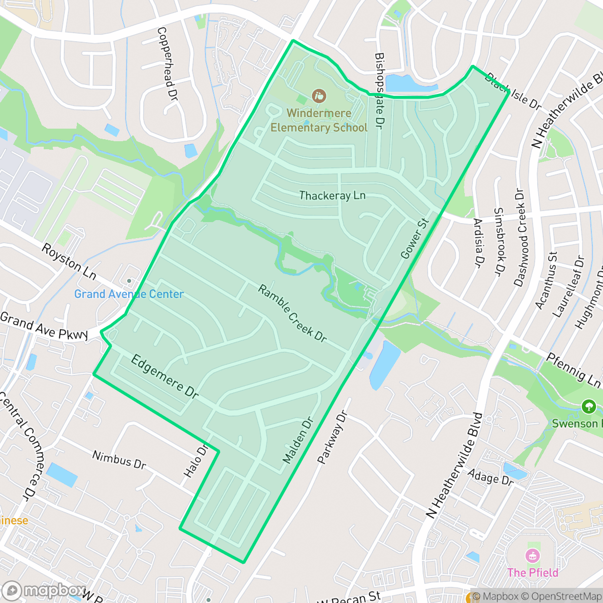 Map showing the location of Windermere, Pflugerville, TX