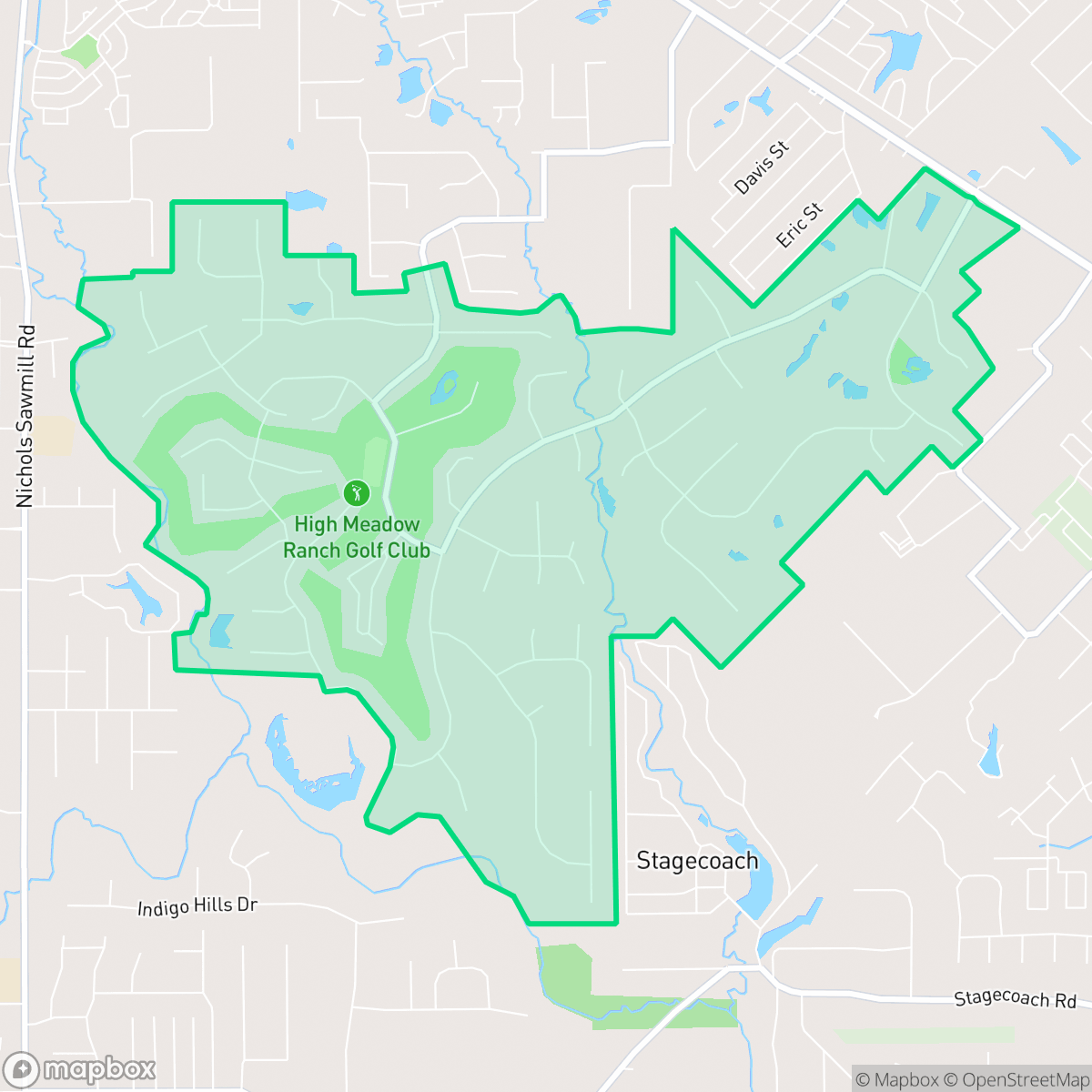Map showing the location of High Meadow Ranch, Pinehurst, TX
