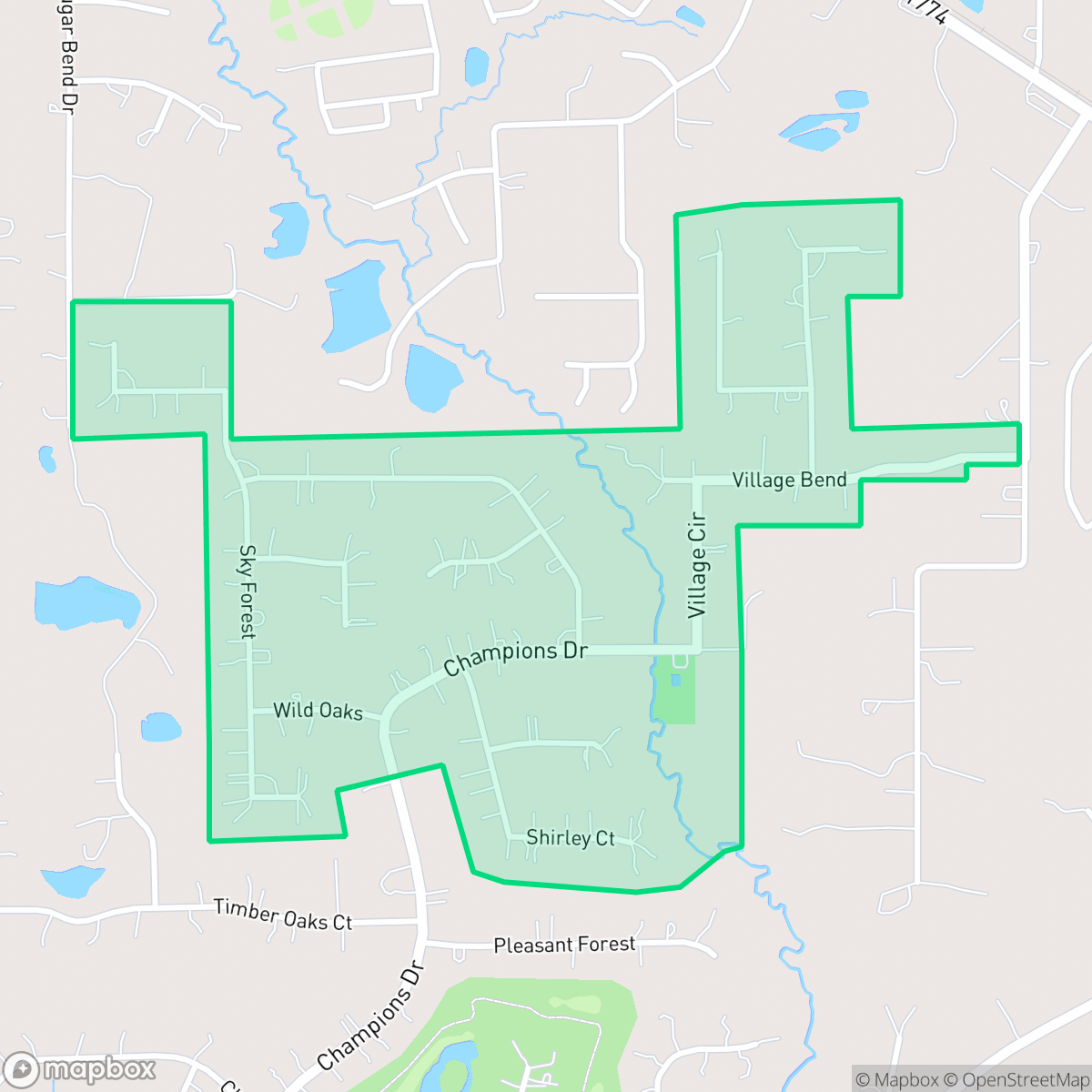 Map showing the location of The Village at High Meadow, Pinehurst, TX