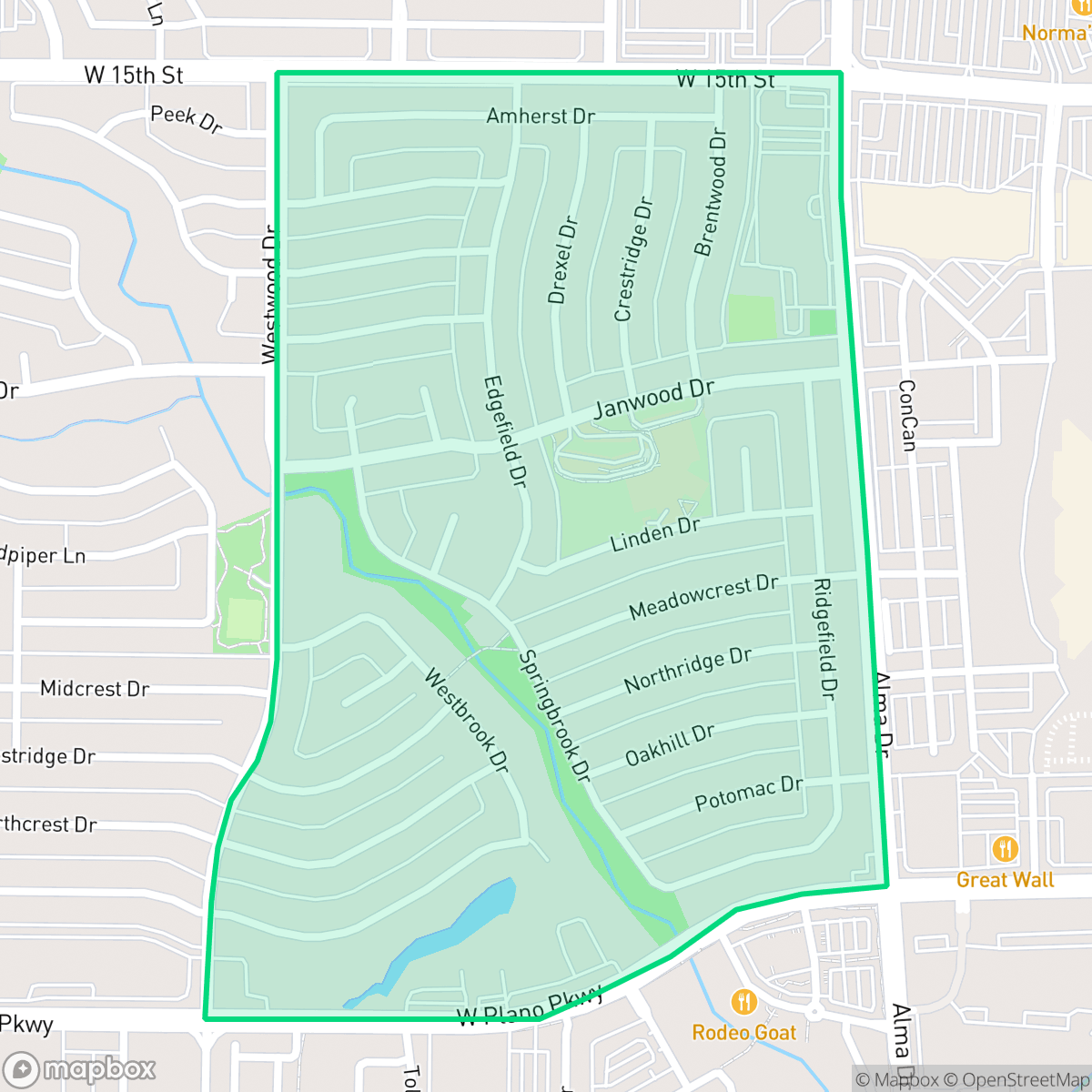 Map showing the location of Dallas North Estates, Plano, TX
