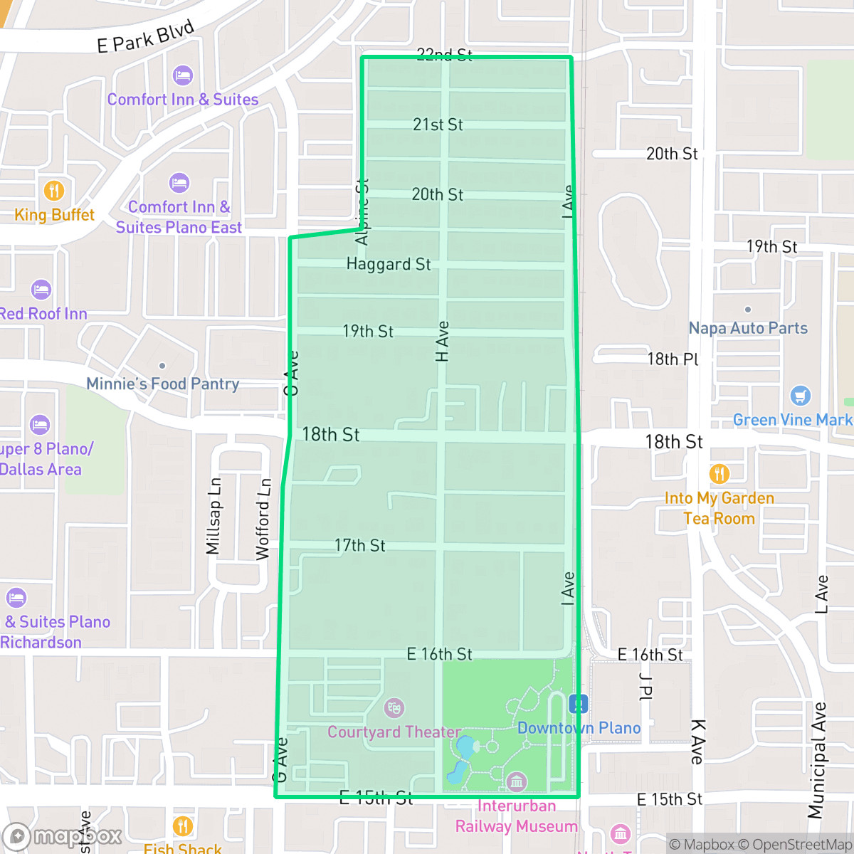 Map showing the location of Haggard, Plano, TX