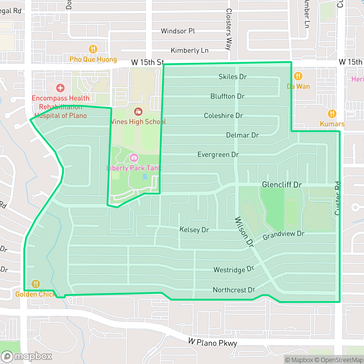 Map showing the location of Liberty Park, Plano, TX