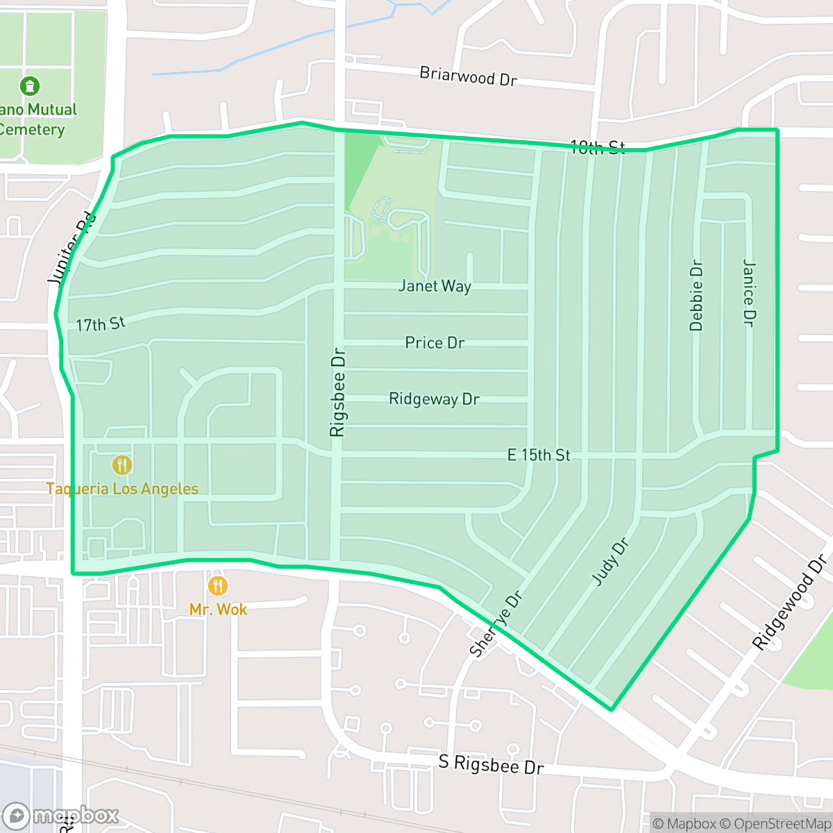 Map showing the location of Meadows, Plano, TX