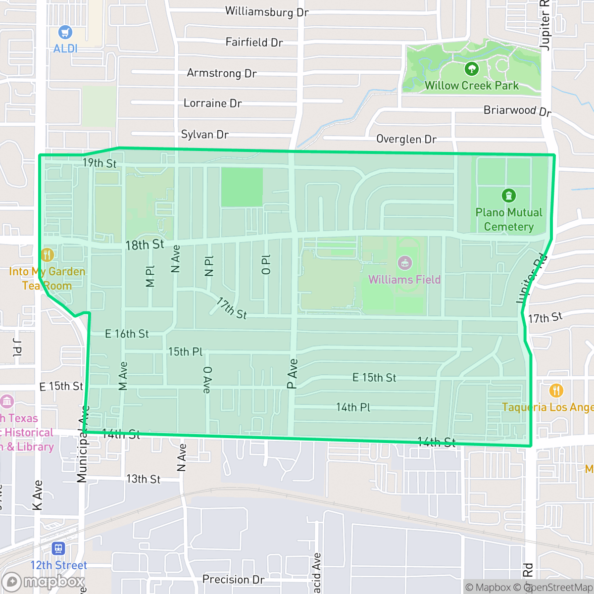 Map showing the location of Old Towne, Plano, TX