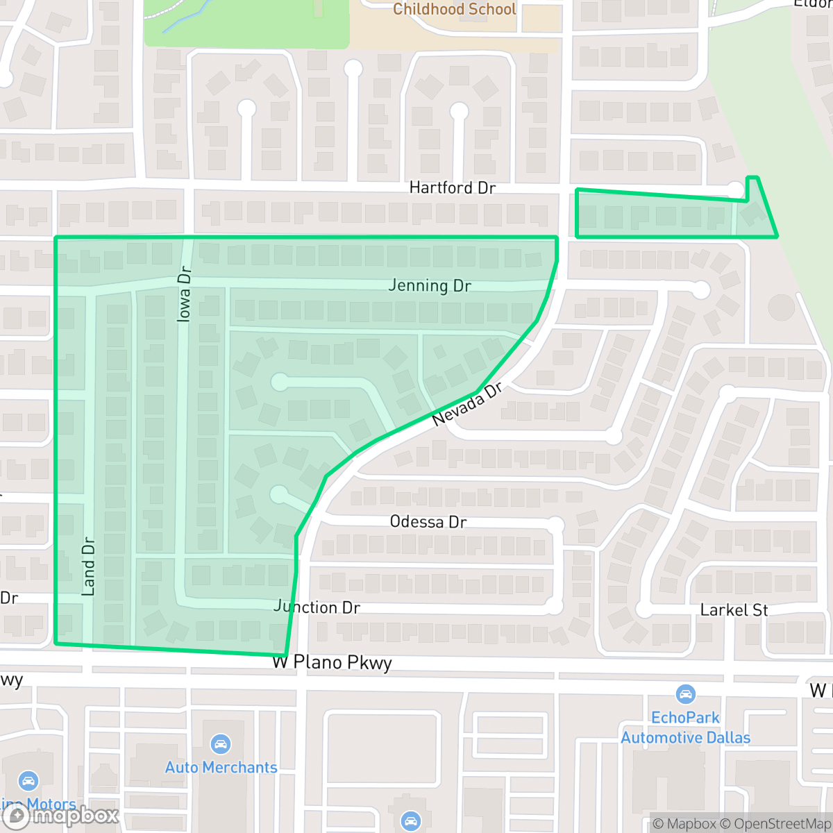 Map showing the location of Prestondale, Plano, TX