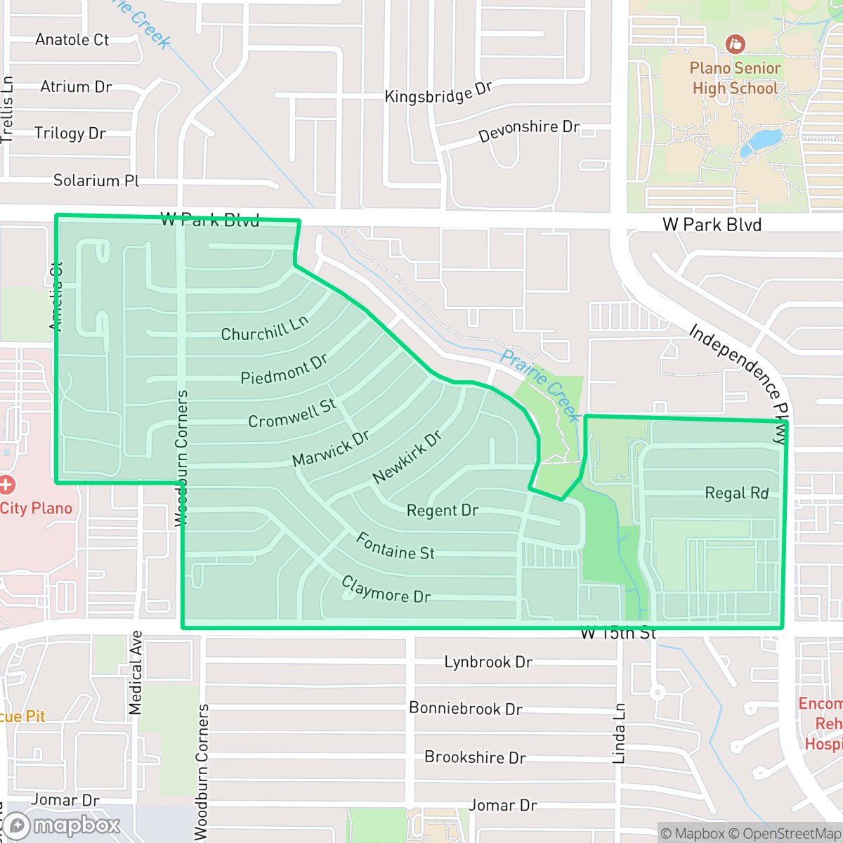 Map showing the location of Silverwood, Plano, TX