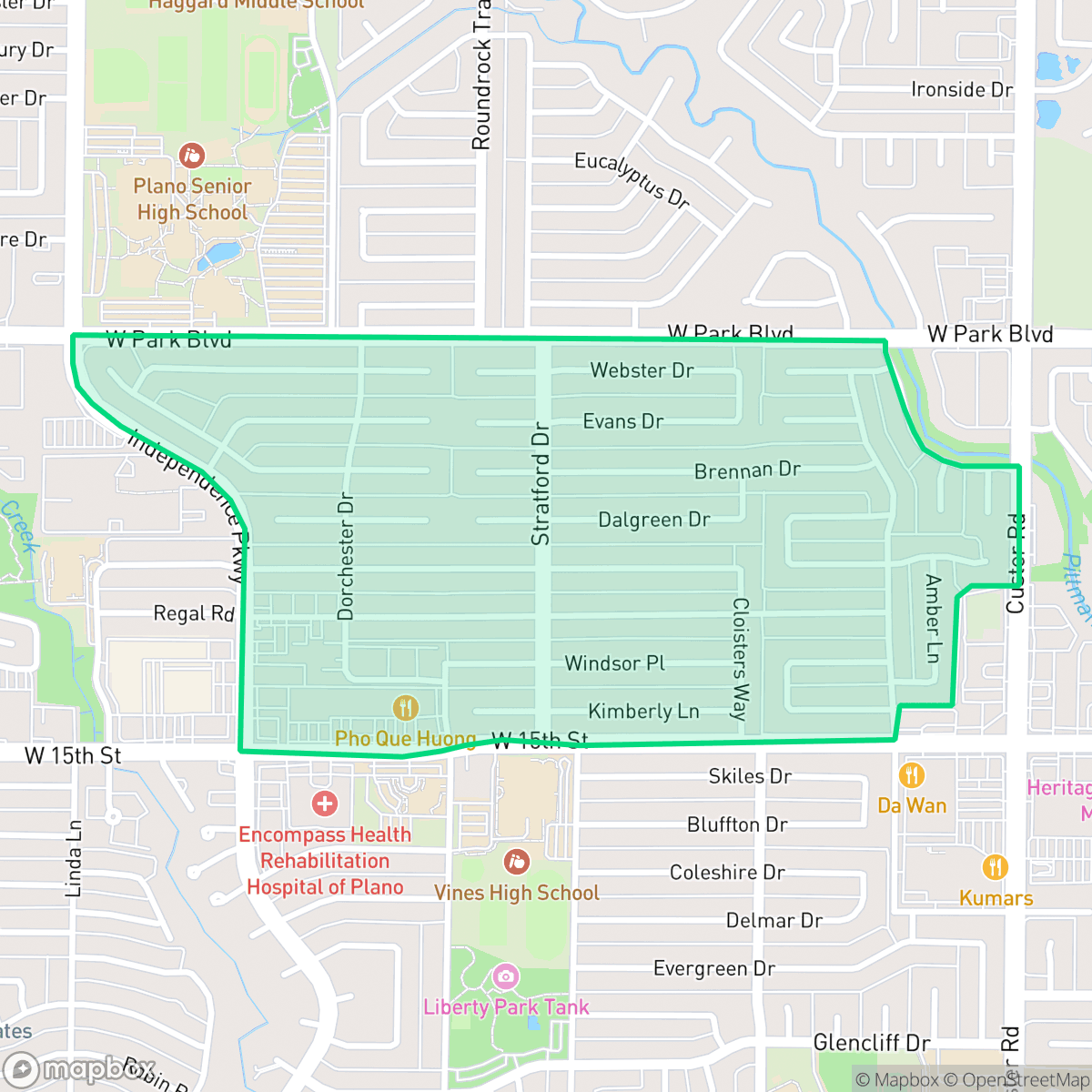 Map showing the location of Stratford Estates, Plano, TX