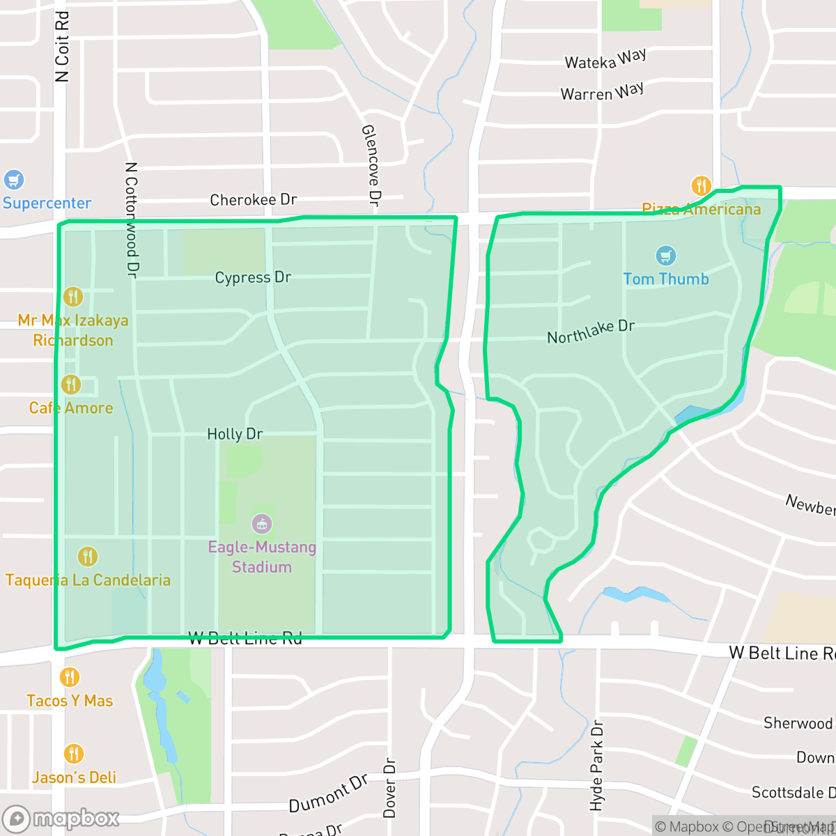 Map showing the location of Arapaho, Richardson, TX
