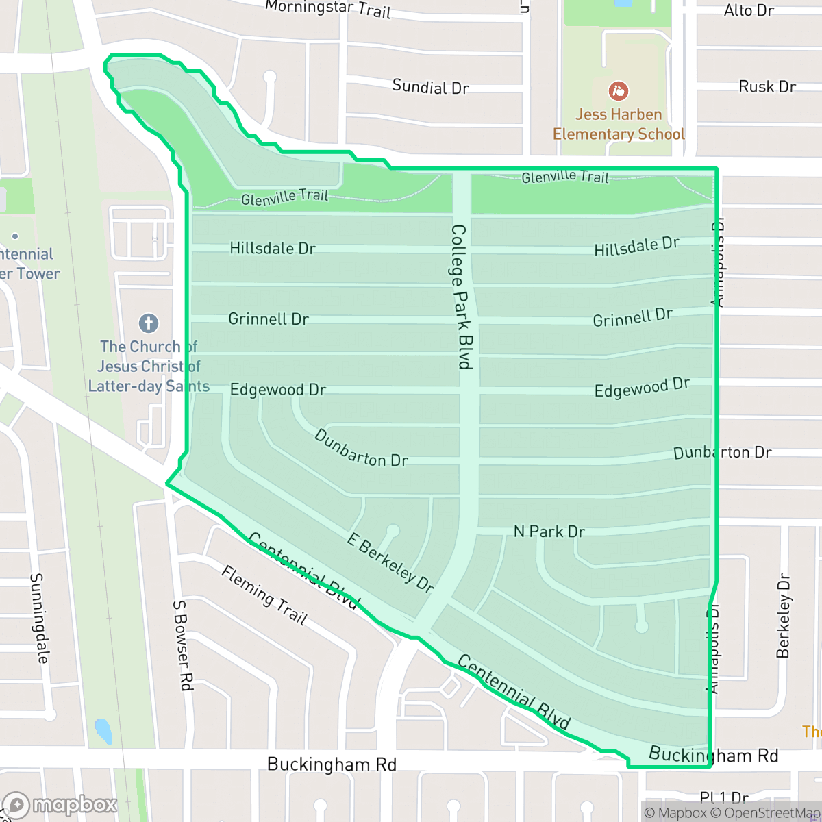 Map showing the location of College Park, Richardson, TX