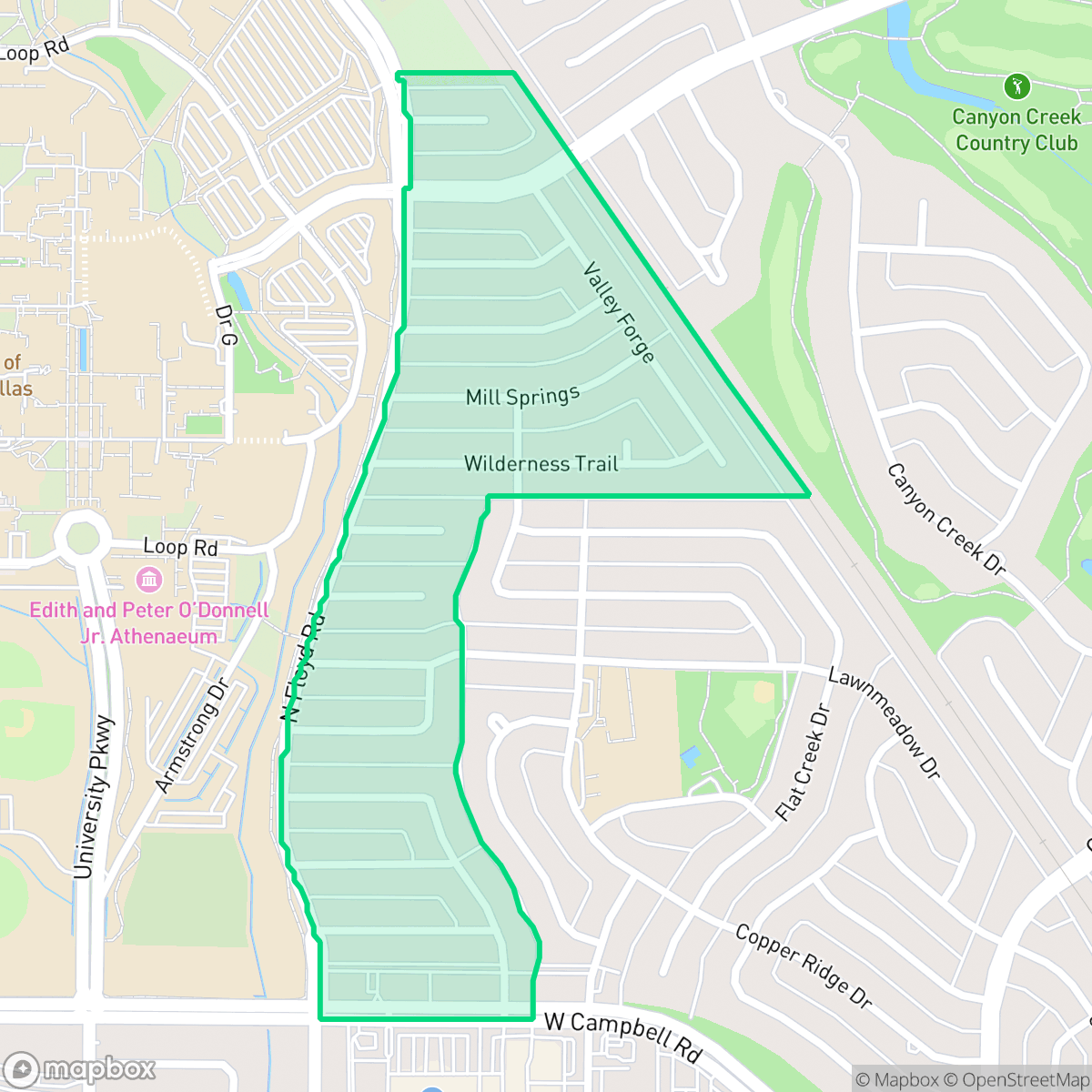 Map showing the location of Cottonwood Creek, Richardson, TX
