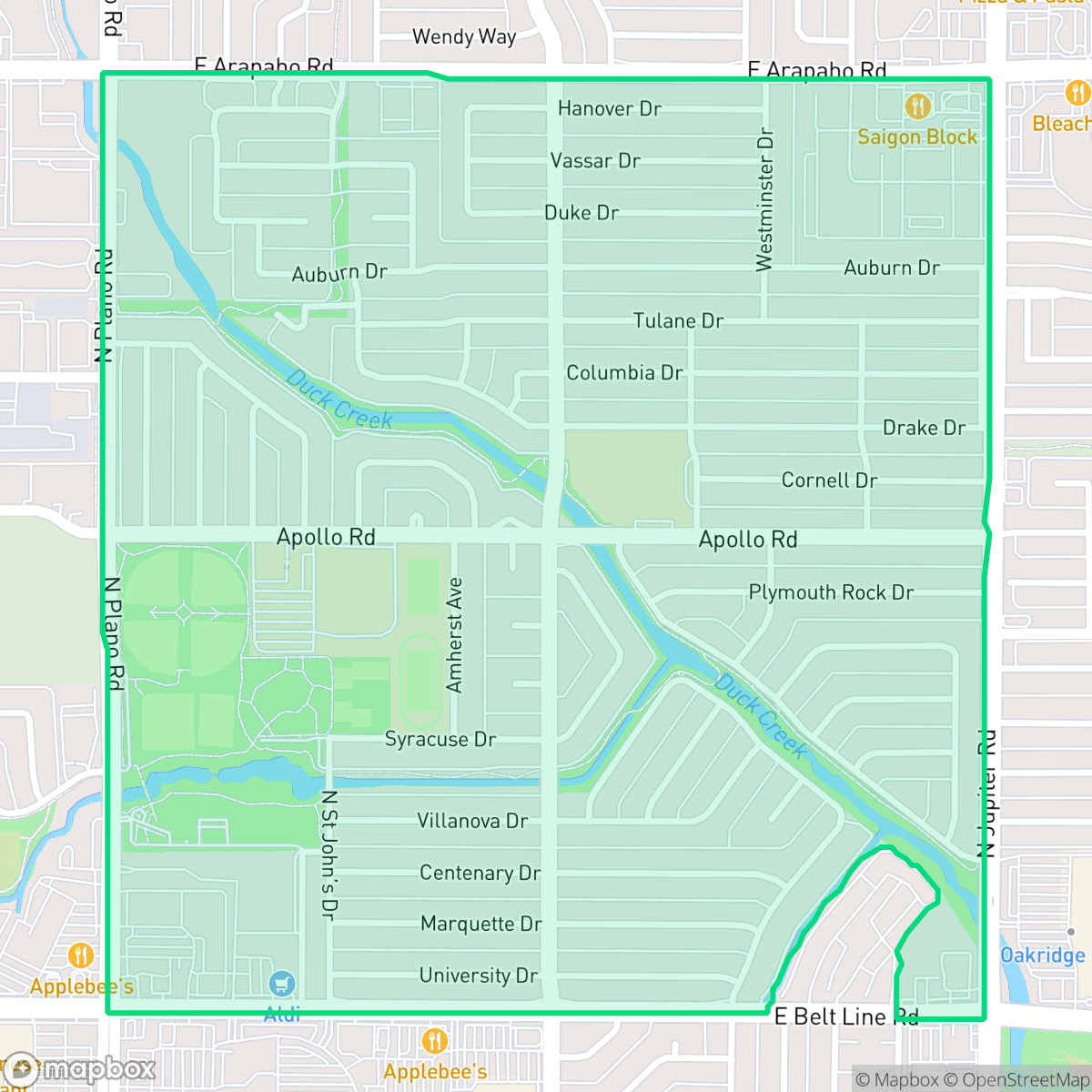 Map showing the location of Duck Creek, Richardson, TX
