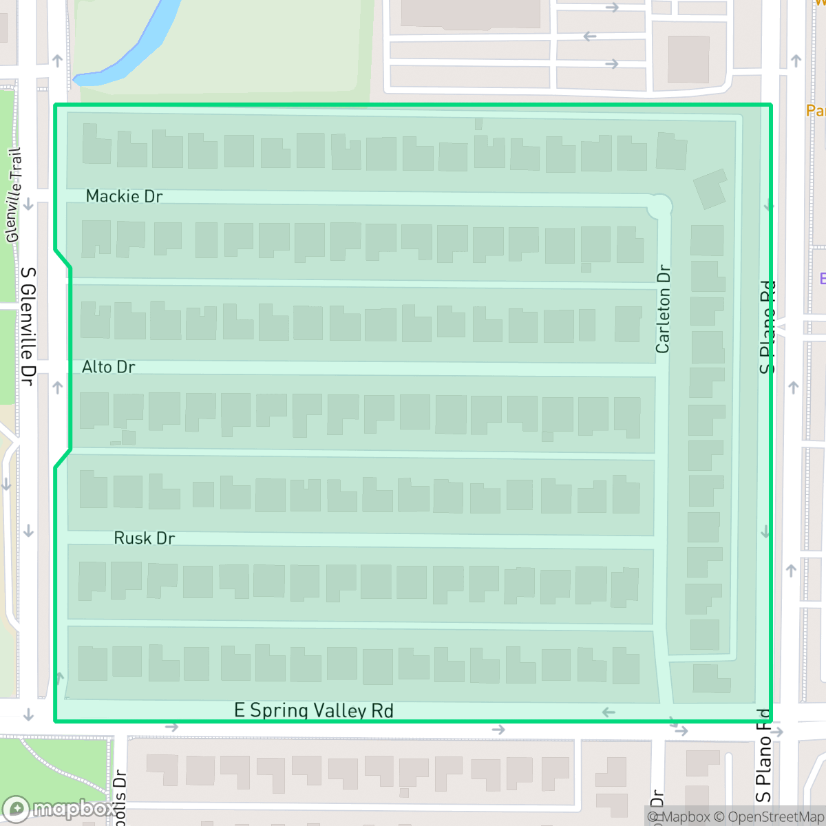 Map showing the location of Glenville Park, Richardson, TX