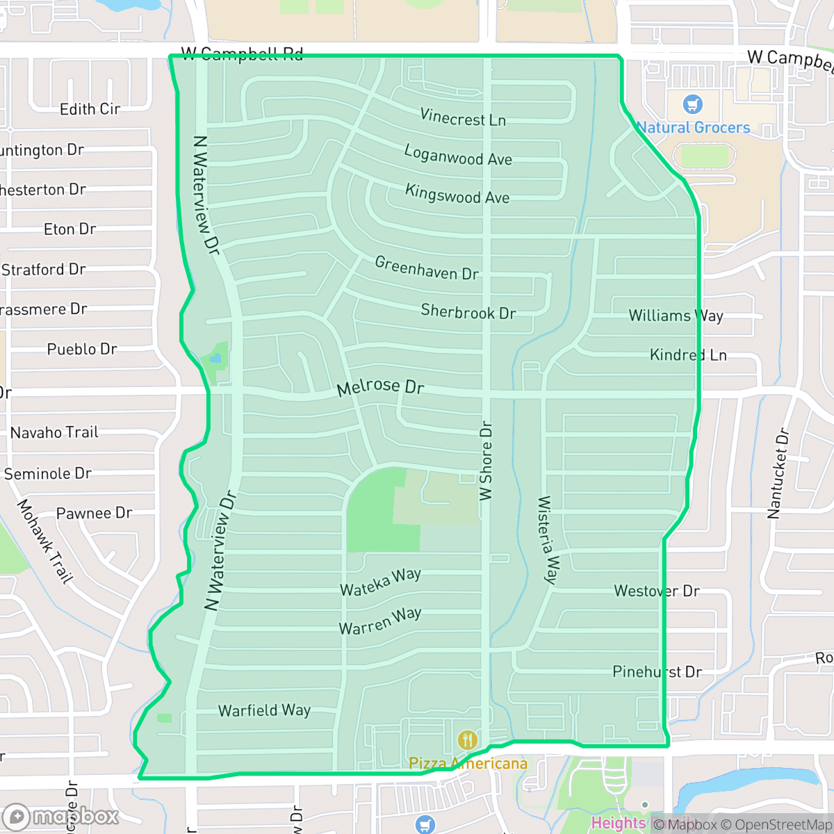 Map showing the location of Greenwood Hills, Richardson, TX
