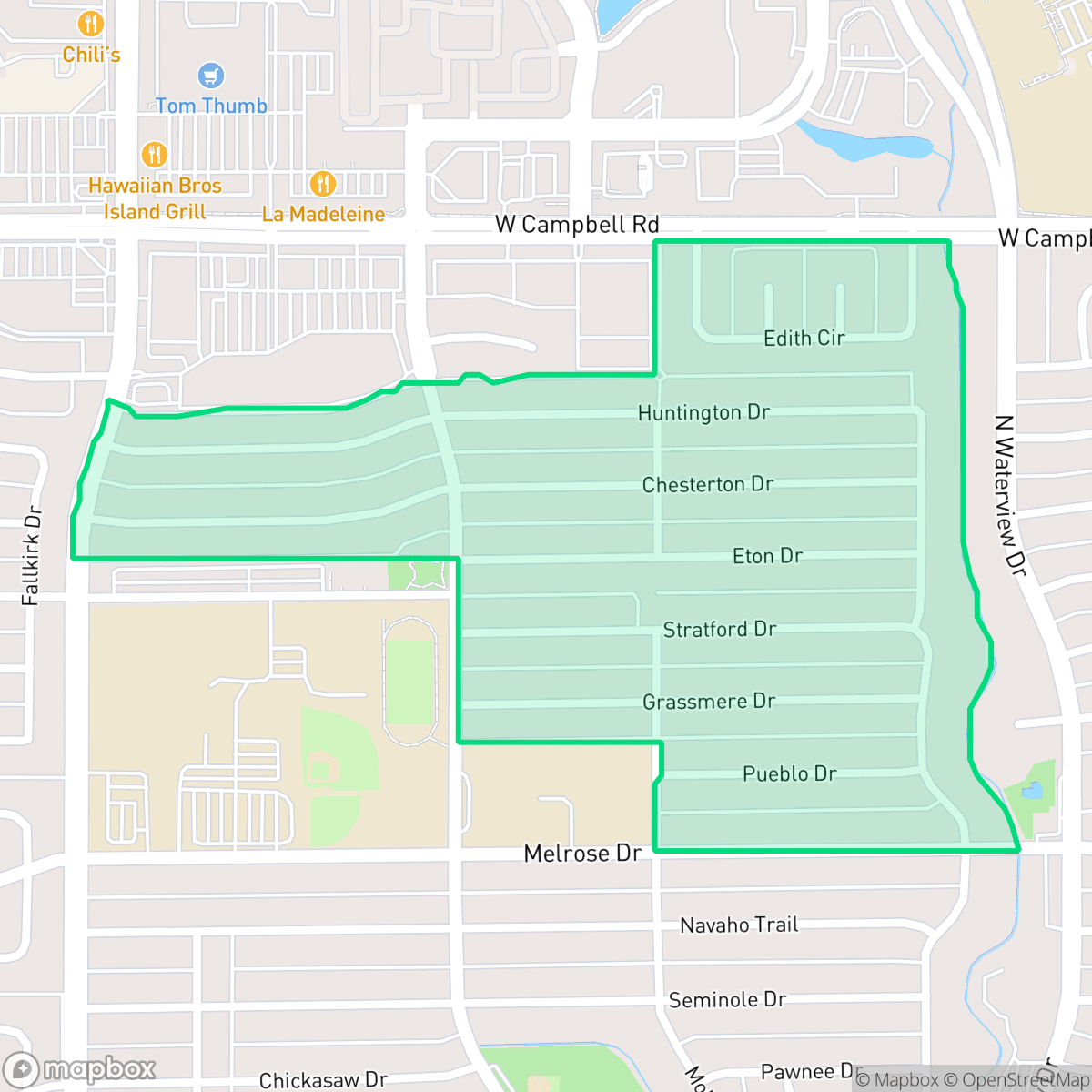 Map showing the location of J. J. Pearce, Richardson, TX