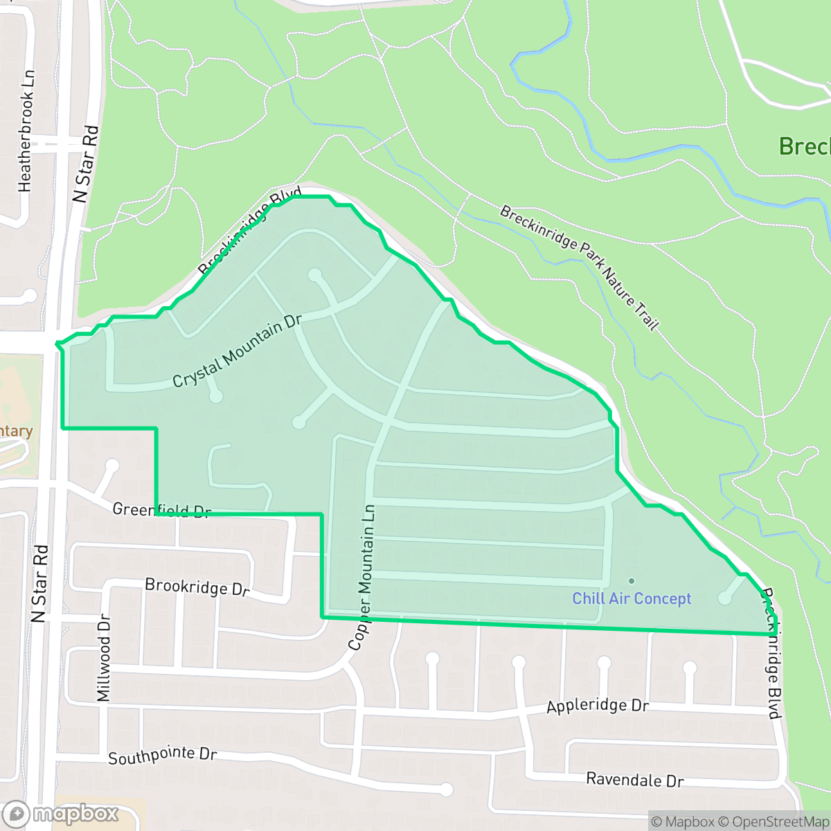 Map showing the location of Knolls of Breckinridge, Richardson, TX