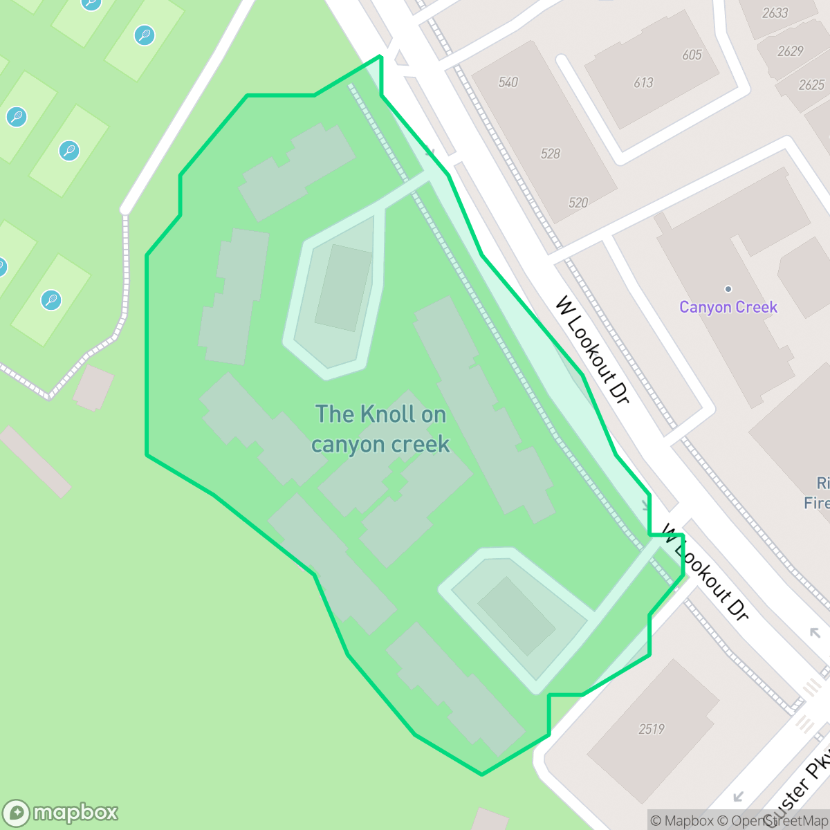 Map showing the location of Knolls of Canyon Creek, Richardson, TX
