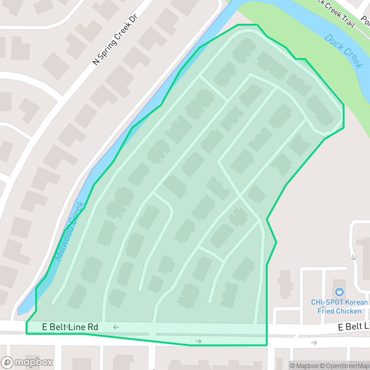 Map showing the location of Millwood Creek, Richardson, TX