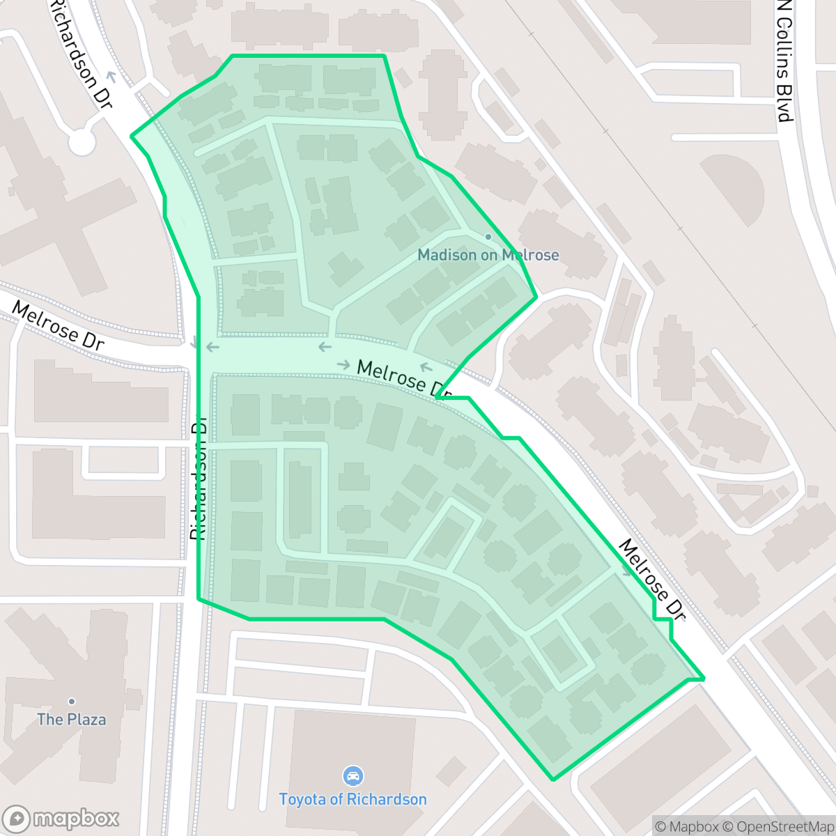 Map showing the location of Richardson Crossing, Richardson, TX