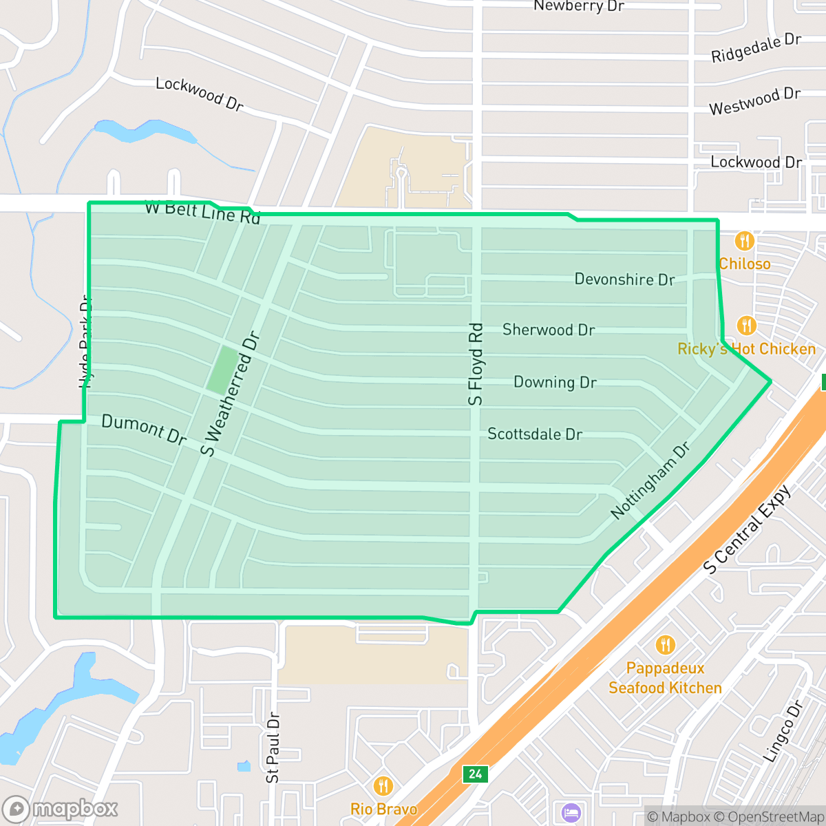 Map showing the location of Richardson Heights, Richardson, TX