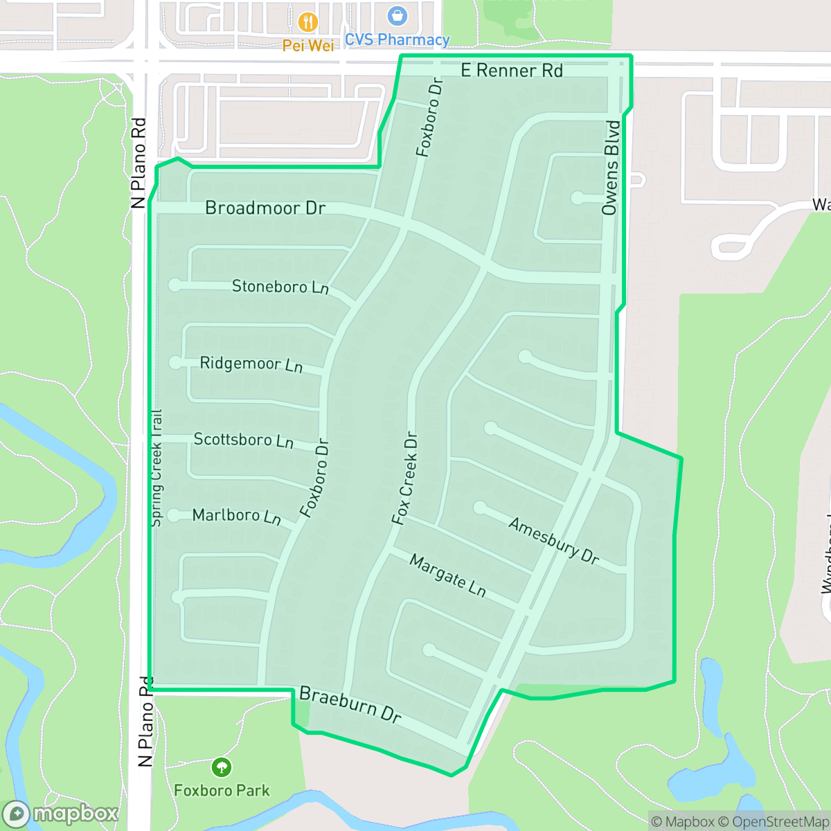 Map showing the location of Sherril Park North And Foxboro Addition, Richardson, TX