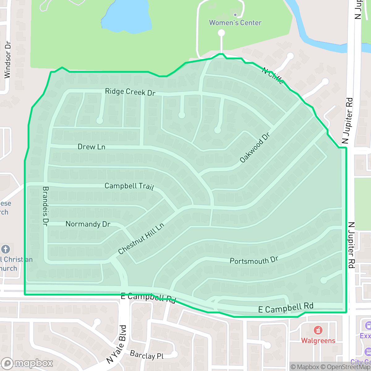 Map showing the location of University Estates North, Richardson, TX