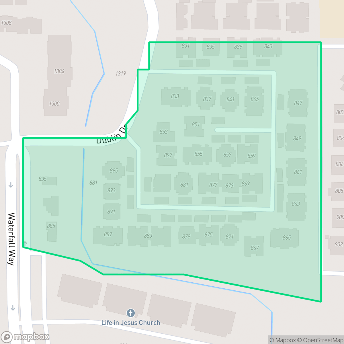 Map showing the location of Waterfall Crossing, Richardson, TX