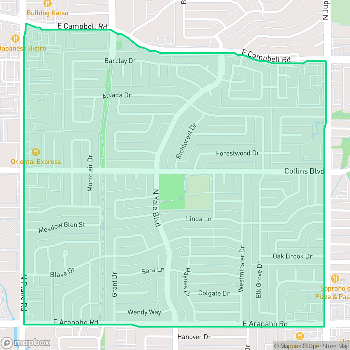 Map showing the location of Yale Park, Richardson, TX
