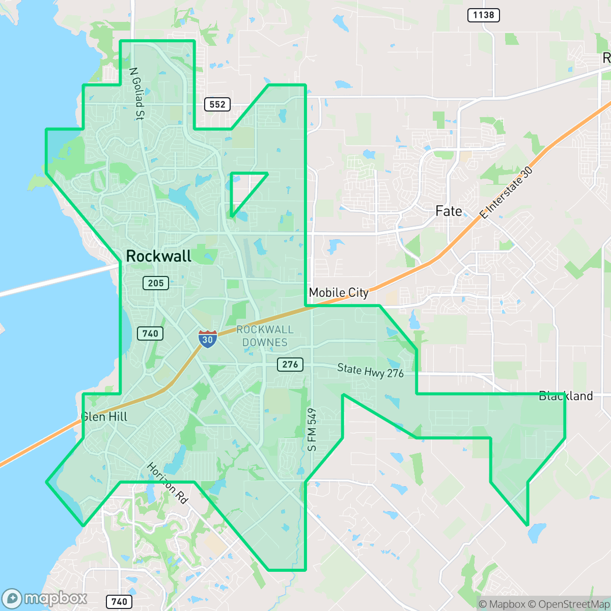 Map showing the location of Rockwall, TX — coverage area