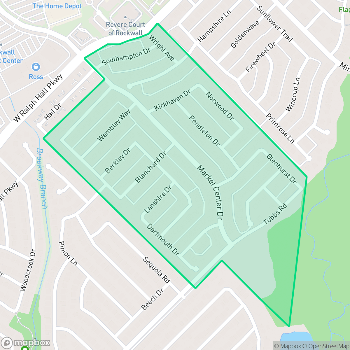 Map showing the location of Lynden Park Estates, Rockwall, TX